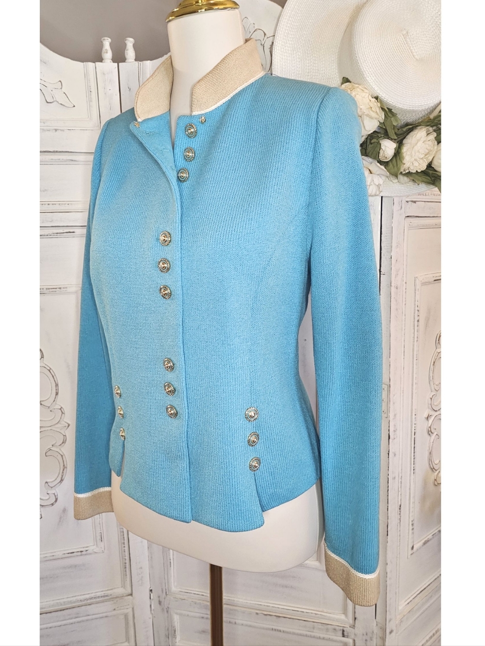 St. John Collection Aqua Blue Cardigan Jacket - Picture 3 of 10